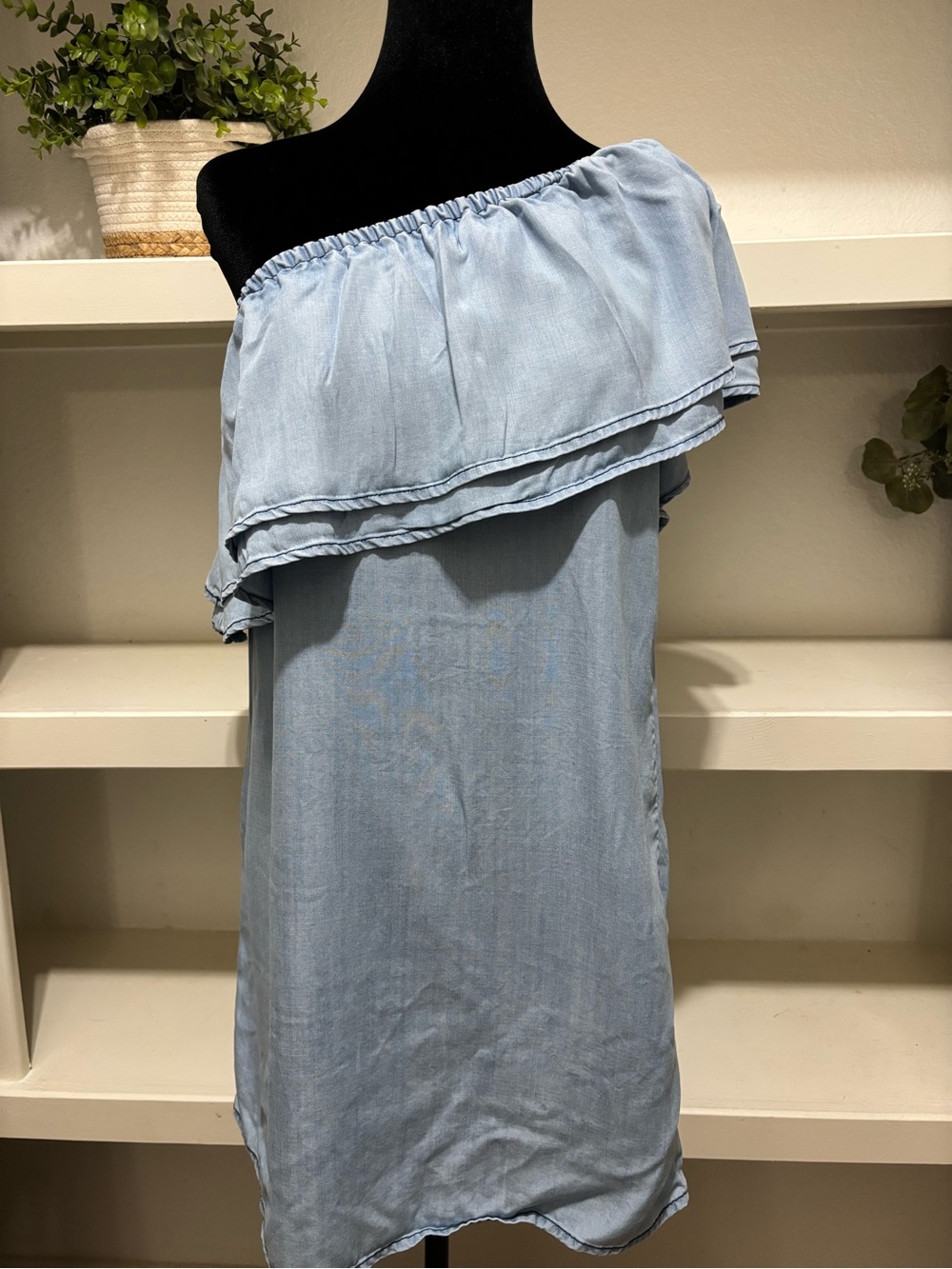 BB Dakota Light Blue One-Shoulder Ruffle Dress